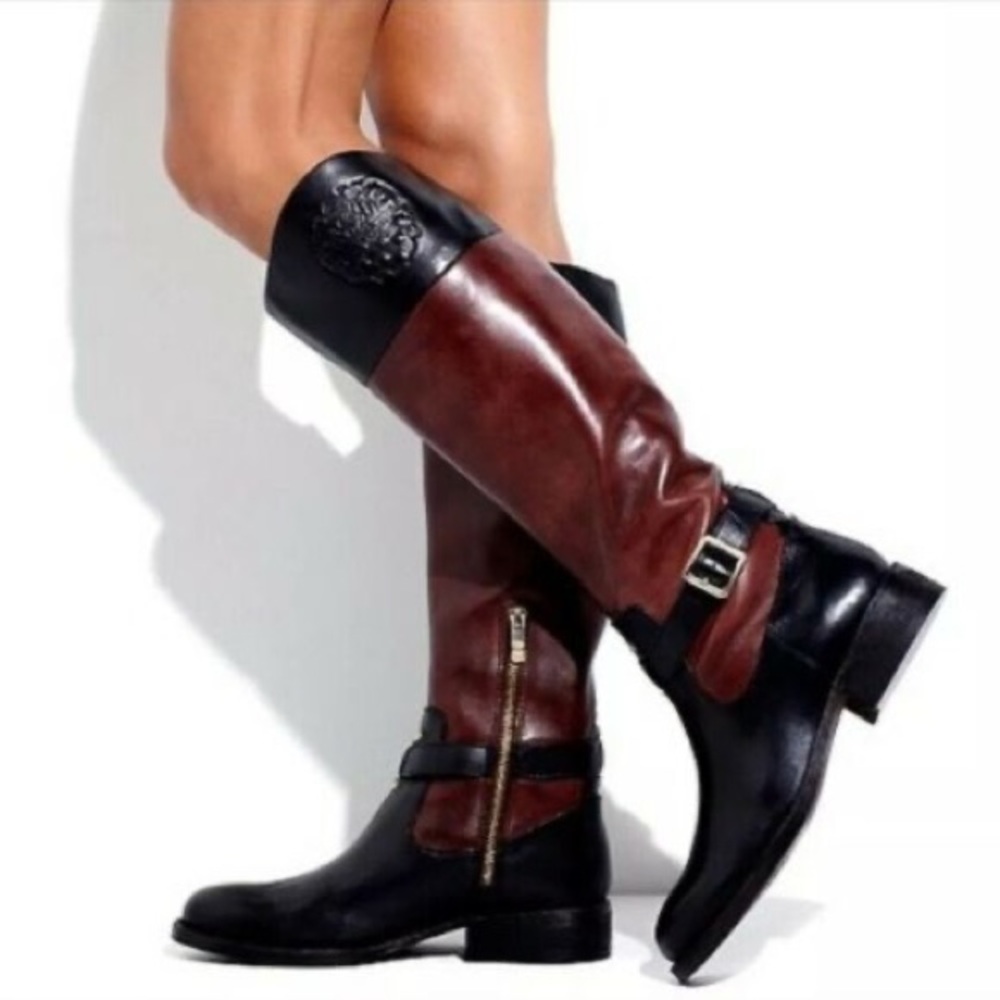 Vince Camuto Flavian Black & Brown Leather Riding Boots